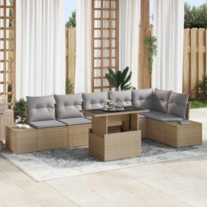 Set de canapele pentru grădină 7 pcs Bej Rattan poli GartenMobel Dekor