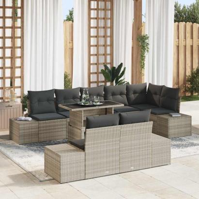 Set de canapele pentru grădină 9 pcs Gri deschis Rattan poli GartenMobel Dekor