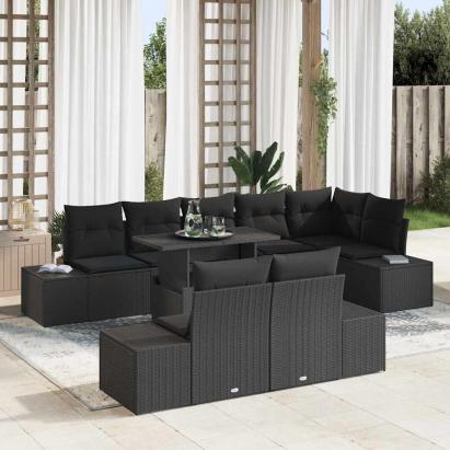 Set de canapele pentru grădină 9 pcs Negru Rattan poli GartenMobel Dekor