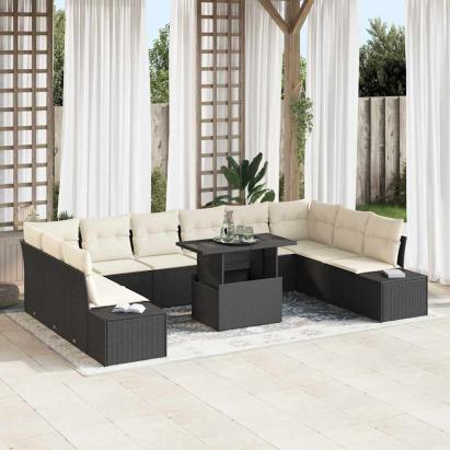 Set de canapele pentru grădină 11 pcs Negru Rattan poli GartenMobel Dekor