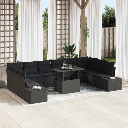 Set de canapele pentru grădină 11 pcs Negru Rattan poli GartenMobel Dekor
