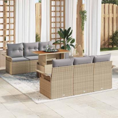 Set de canapele pentru grădină 7 pcs Bej Rattan poli GartenMobel Dekor