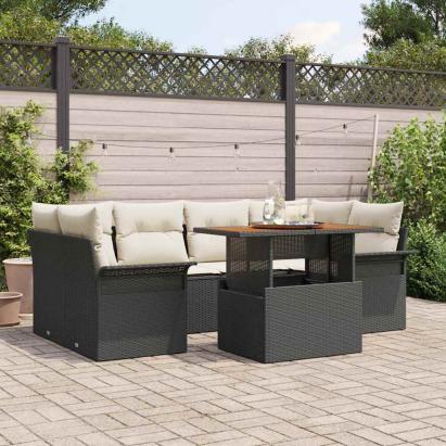 Set de canapele pentru grădină 7 pcs Negru Rattan poli GartenMobel Dekor