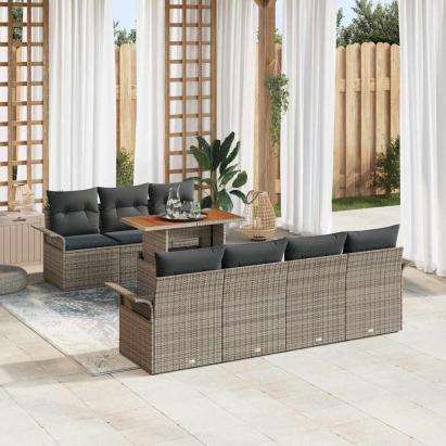Set de canapele pentru grădină 8 pcs Gri Rattan poli GartenMobel Dekor