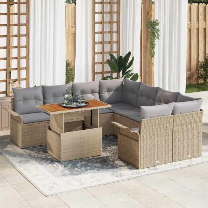 Set de canapele pentru grădină 9 pcs Bej Rattan poli GartenMobel Dekor