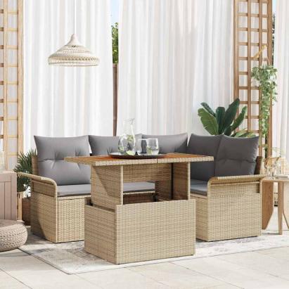 Set de canapele pentru grădină 5 pcs Bej Rattan poli GartenMobel Dekor