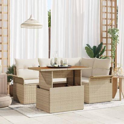 Set de canapele pentru grădină 5 pcs Bej Rattan poli GartenMobel Dekor