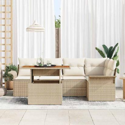Set de canapele pentru grădină 6 pcs Bej Rattan poli GartenMobel Dekor