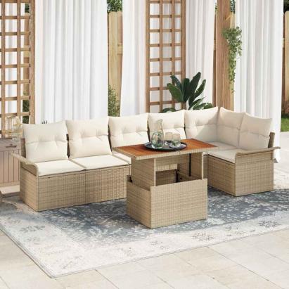 Set de canapele pentru grădină 7 pcs Bej Rattan poli GartenMobel Dekor