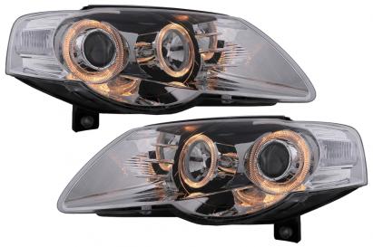 Faruri Angel Eyes crom pentru VW Passat B6 3C 2005-2010, LHD/RHD
