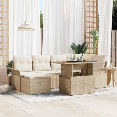 Set de canapele pentru grădină 7 pcs Bej Rattan poli GartenMobel Dekor