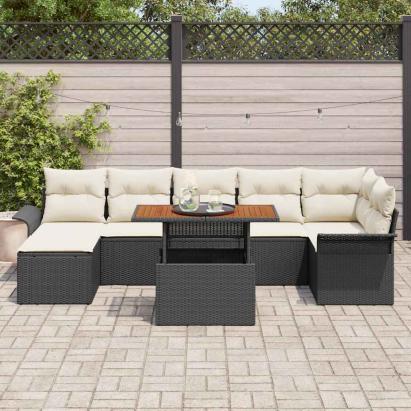 Set de canapele pentru grădină 8 pcs Negru Rattan poli GartenMobel Dekor