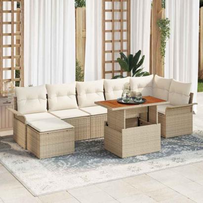 Set de canapele pentru grădină 8 pcs Bej Rattan poli GartenMobel Dekor