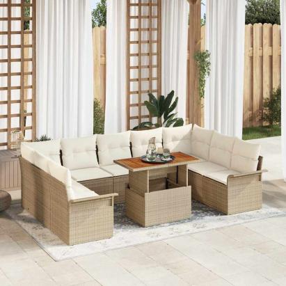 Set de canapele pentru grădină 10 pcs Bej Rattan poli GartenMobel Dekor