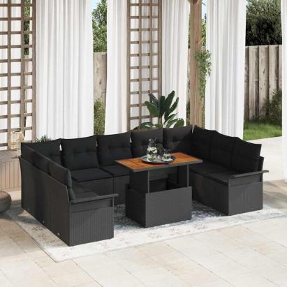 Set de canapele pentru grădină 10 pcs Negru Rattan poli GartenMobel Dekor