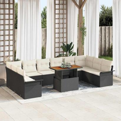 Set de canapele pentru grădină 9 pcs Negru Rattan poli GartenMobel Dekor
