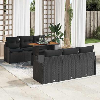 Set de canapele pentru grădină 7 pcs Negru Rattan poli GartenMobel Dekor