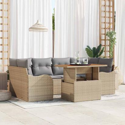 Set de canapele pentru grădină 7 pcs Bej Rattan poli GartenMobel Dekor