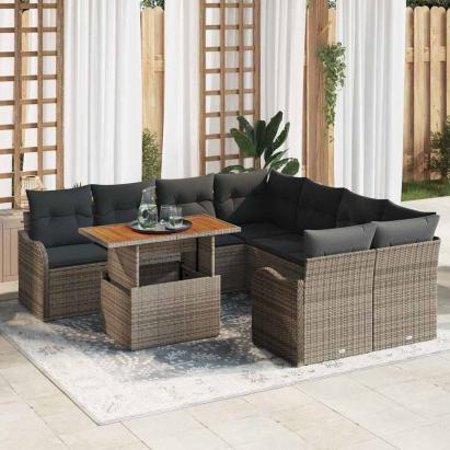Set de canapele pentru grădină 9 pcs Gri Rattan poli GartenMobel Dekor
