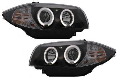 Faruri Angel Eyes negre pentru BMW Seria 1 E81 E82 E87 E88 2004-2011