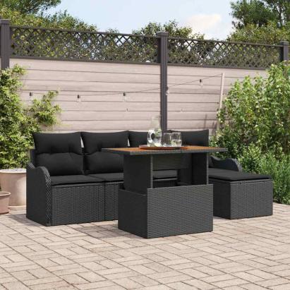 Set de canapele pentru grădină 6 pcs Negru Rattan poli GartenMobel Dekor