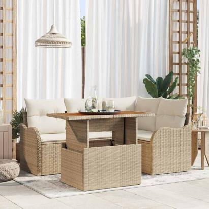 Set de canapele pentru grădină 5 pcs Bej Rattan poli GartenMobel Dekor