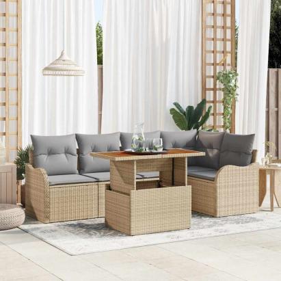 Set de canapele pentru grădină 6 pcs Bej Rattan poli GartenMobel Dekor