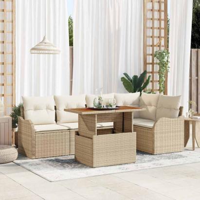 Set de canapele pentru grădină 6 pcs Bej Rattan poli GartenMobel Dekor