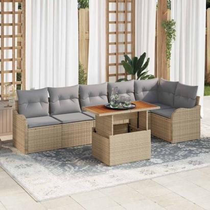 Set de canapele pentru grădină 7 pcs Bej Rattan poli GartenMobel Dekor