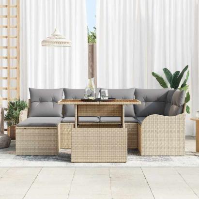 Set de canapele pentru grădină 7 pcs Bej Rattan poli GartenMobel Dekor