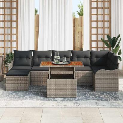 Set de canapele pentru grădină 8 pcs Gri Rattan poli GartenMobel Dekor