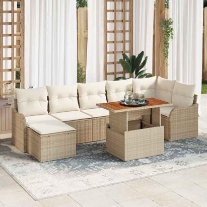 Set de canapele pentru grădină 8 pcs Bej Rattan poli GartenMobel Dekor