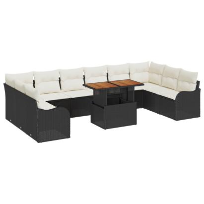 Set de canapele pentru grădină 11 pcs Negru Rattan poli GartenMobel Dekor