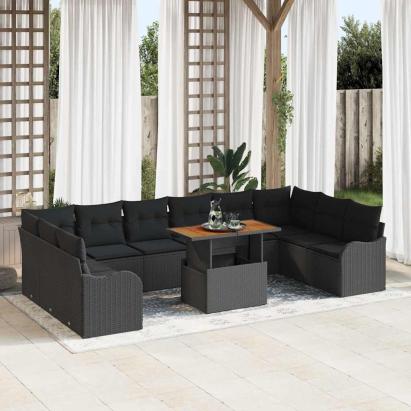 Set de canapele pentru grădină 11 pcs Negru Rattan poli GartenMobel Dekor