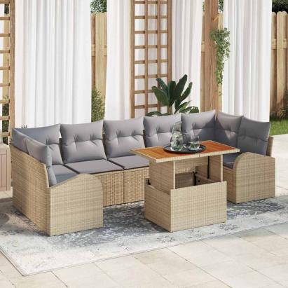 Set de canapele pentru grădină 8 pcs Bej Rattan poli GartenMobel Dekor