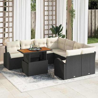 Set de canapele pentru grădină 9 pcs Negru Rattan poli GartenMobel Dekor