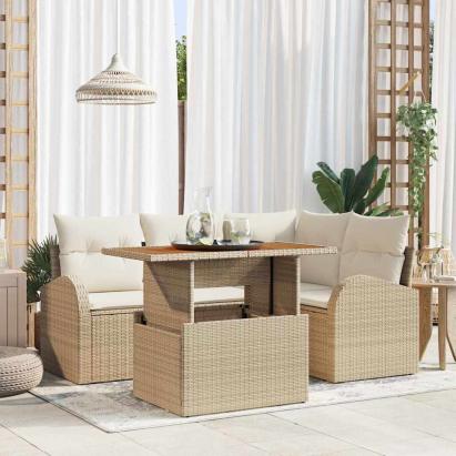 Set de canapele pentru grădină 5 pcs Bej Rattan poli GartenMobel Dekor