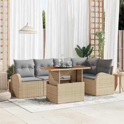 Set de canapele pentru grădină 6 pcs Bej Rattan poli GartenMobel Dekor