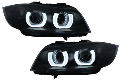 Faruri Xenon 3D Angel Eyes LED DRL BMW Seria 3 E90 E91 (2008-2011) Negru