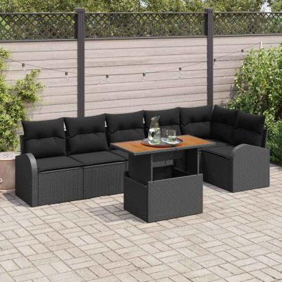 Set de canapele pentru grădină 7 pcs Negru Rattan poli GartenMobel Dekor