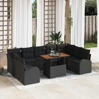 Set de canapele pentru grădină 10 pcs Negru Rattan poli GartenMobel Dekor