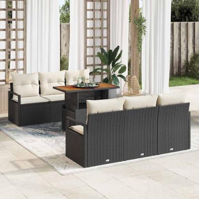 Set de canapele pentru grădină 7 pcs Negru Rattan poli GartenMobel Dekor