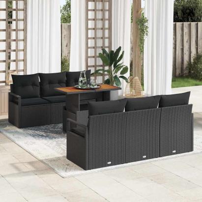 Set de canapele pentru grădină 7 pcs Negru Rattan poli GartenMobel Dekor