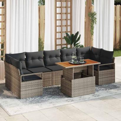 Set de canapele pentru grădină 8 pcs Gri Rattan poli GartenMobel Dekor