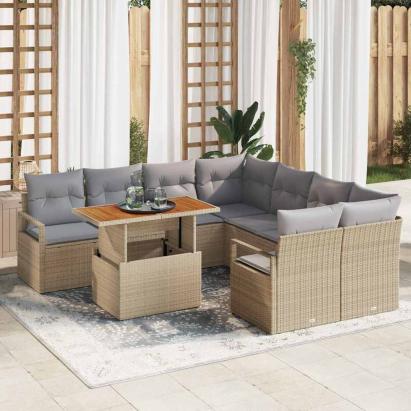 Set de canapele pentru grădină 9 pcs Bej Rattan poli GartenMobel Dekor
