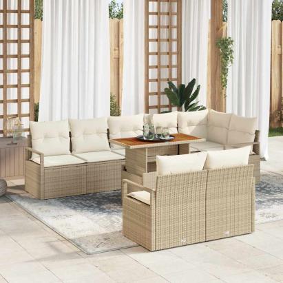 Set de canapele pentru grădină 9 pcs Bej Rattan poli GartenMobel Dekor