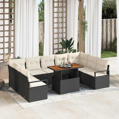 Set de canapele pentru grădină 10 pcs Negru Rattan poli GartenMobel Dekor