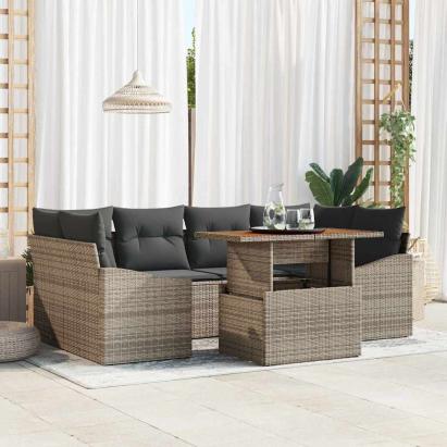 Set de canapele pentru grădină 7 pcs Gri Rattan poli GartenMobel Dekor