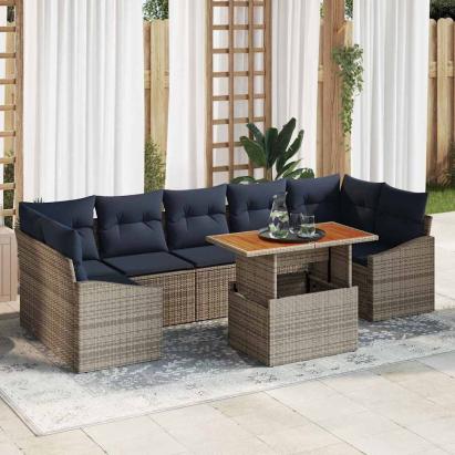 Set de canapele pentru grădină 8 pcs Gri Rattan poli GartenMobel Dekor
