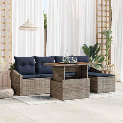 Set de canapele pentru grădină 6 pcs Gri Rattan poli GartenMobel Dekor